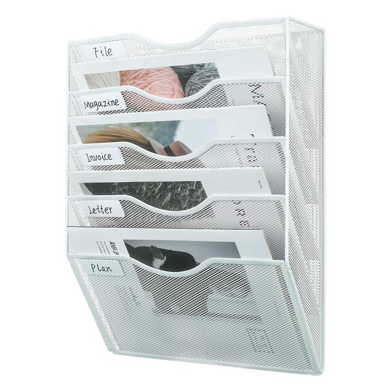 PAG Hanging Wall File Holder Mail Organizer Wall Mount Document Letter Rack, 5-Tier, White - Image 2